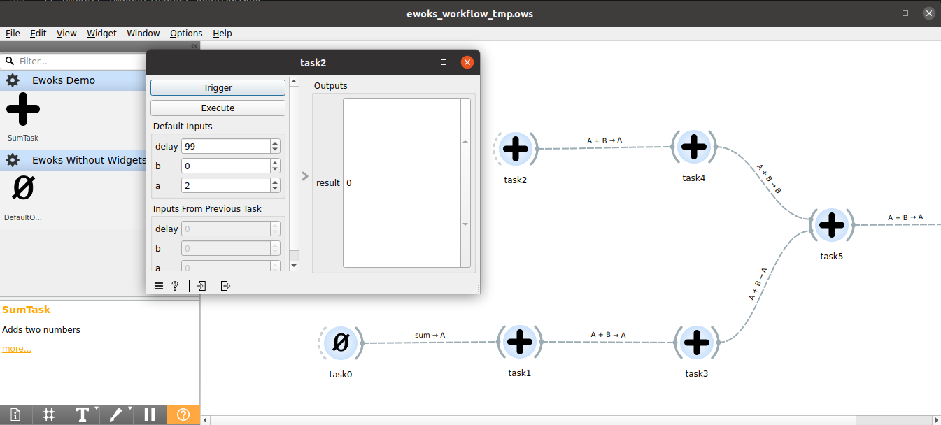 Double-click on each node to inspect input parameters.